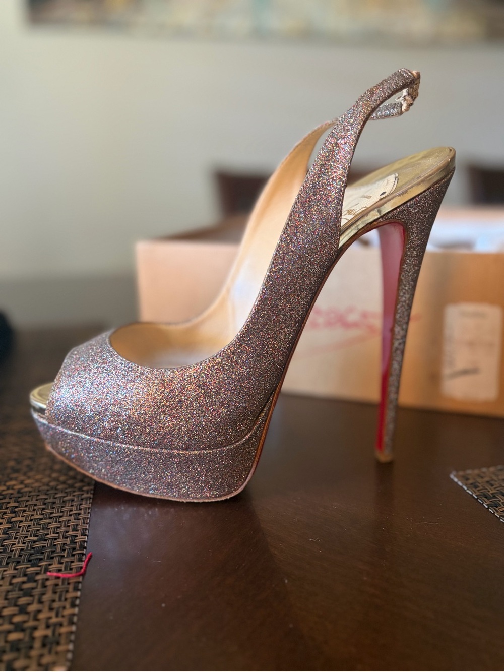 Women's Glitter Platform Slingback Peep-Toe Pumps - Christian Louboutin